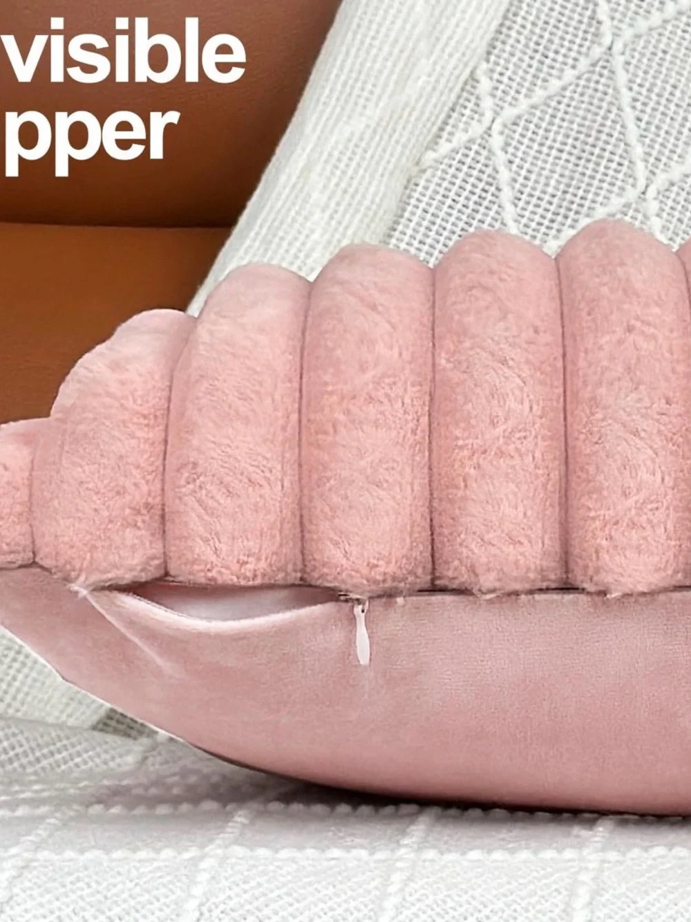 New! 18x18 Decorative Faux Fur Throw Pillow Covers Set of 2- Pink